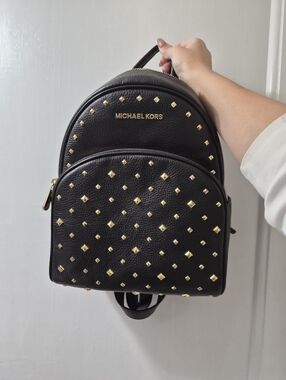 Michael Kors Black Leather Backpack with Gold Studs